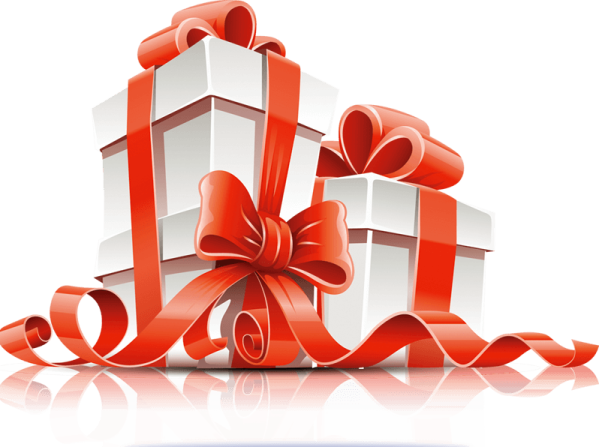 a pile of red and white gift boxes with bows