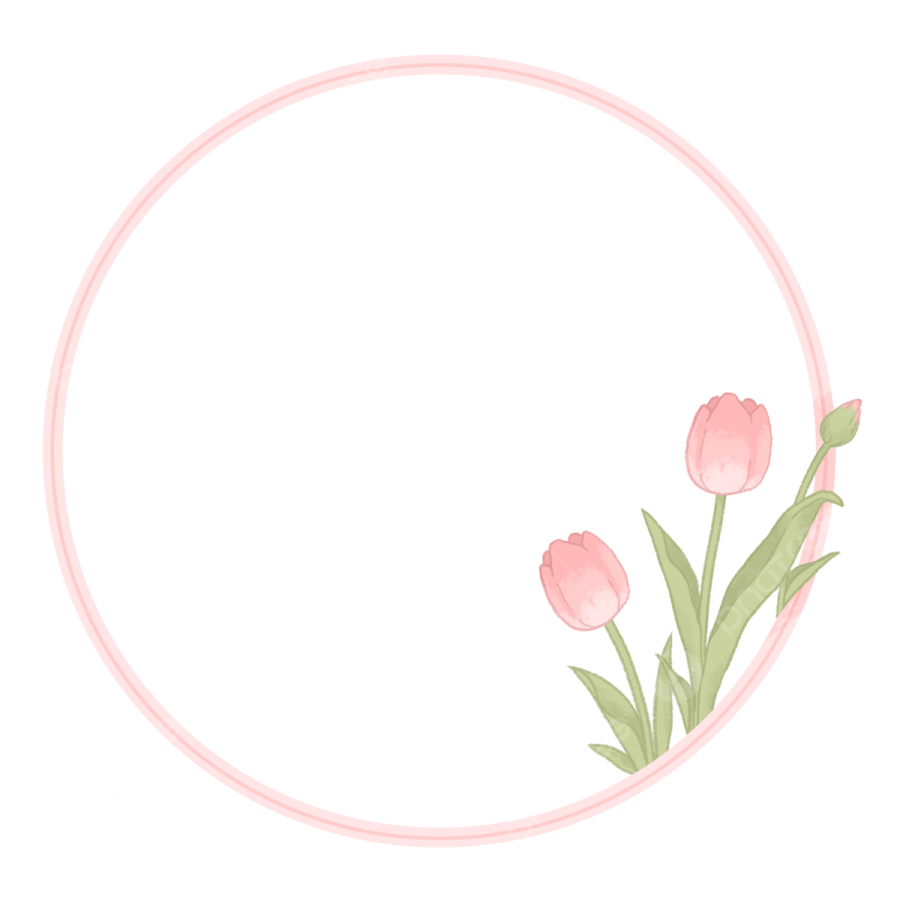 a round frame with pink tulips