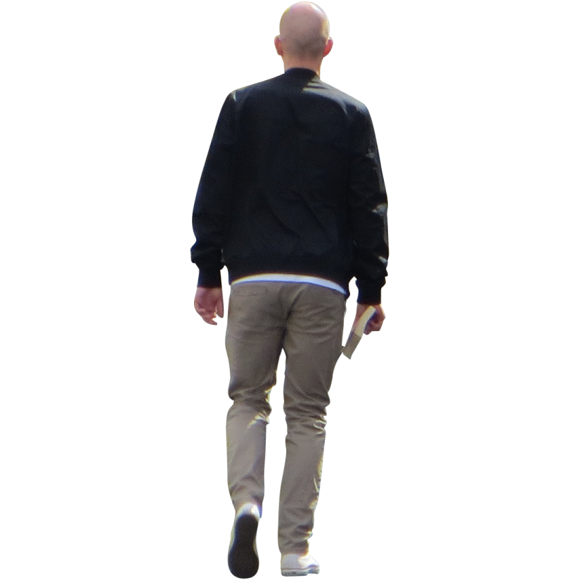 a man walking with his back to the camera