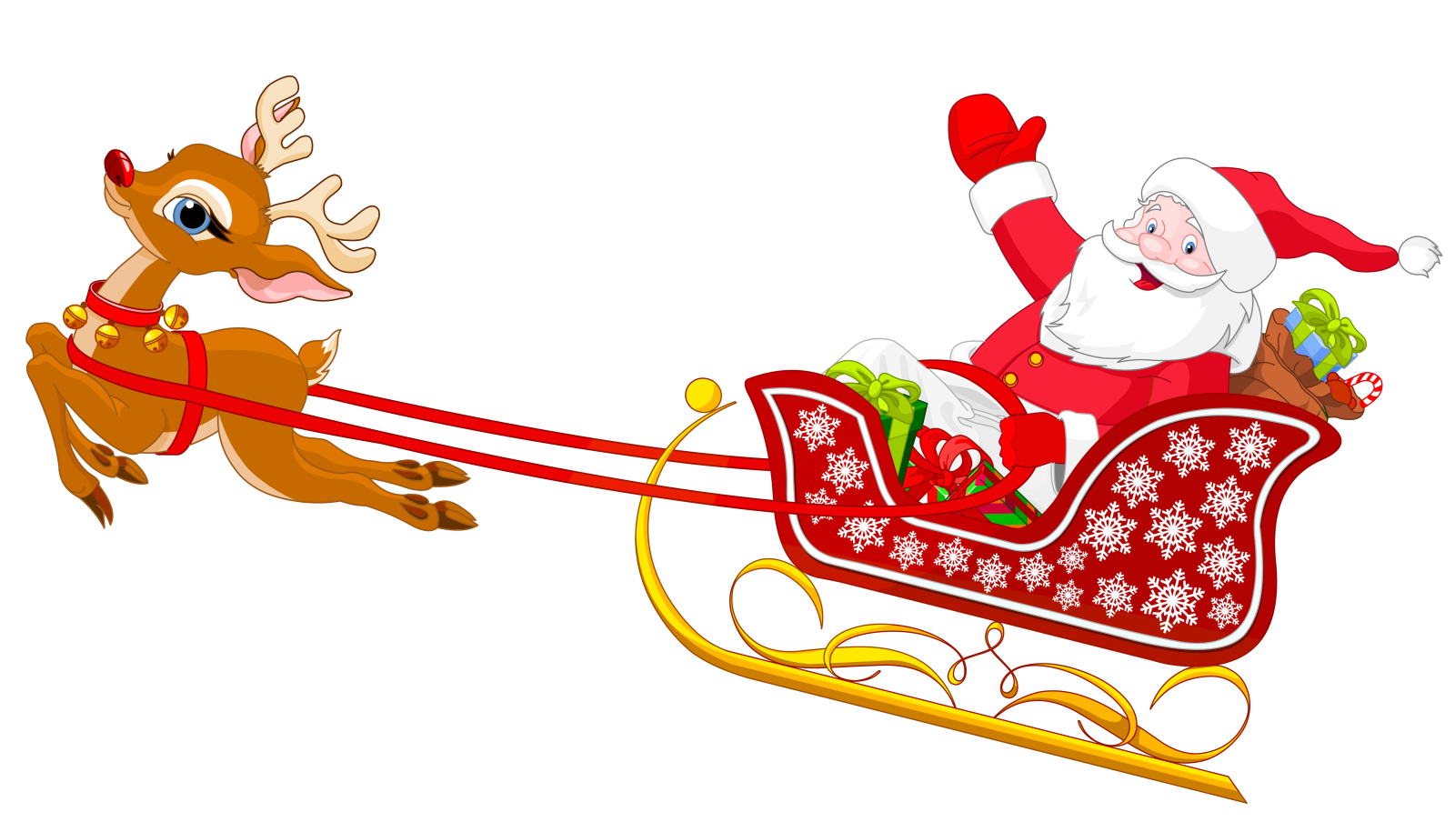 a santa claus riding in a sled pulled by a reindeer