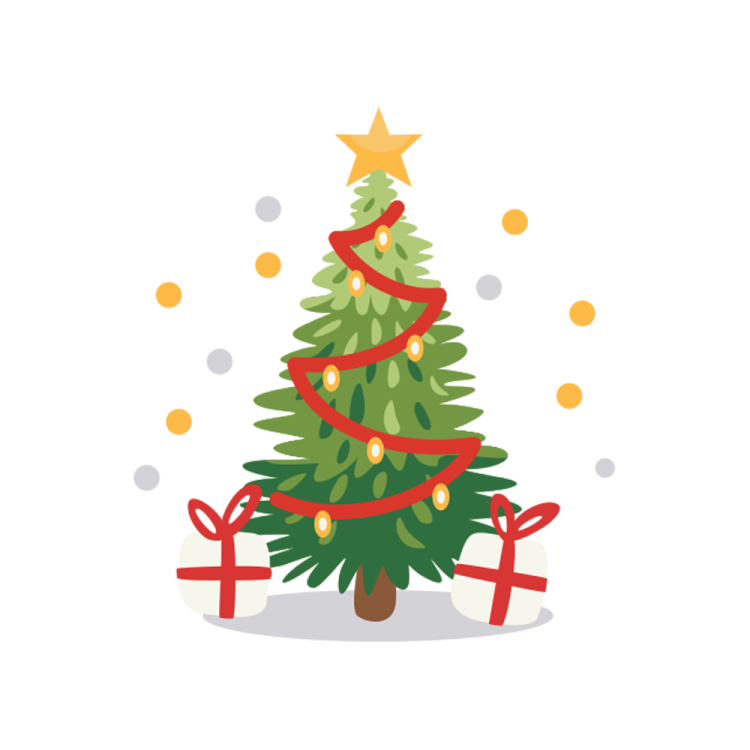 a christmas tree with presents around it