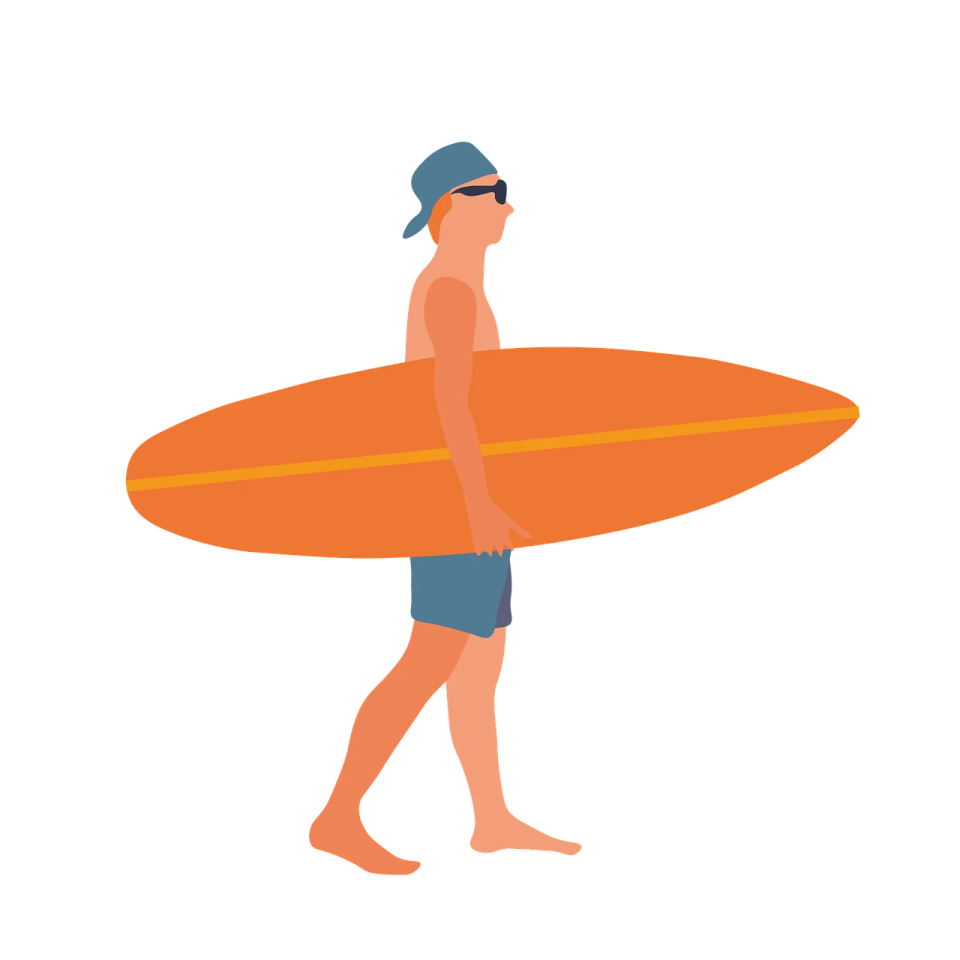 a man walking with a surfboard in his hand