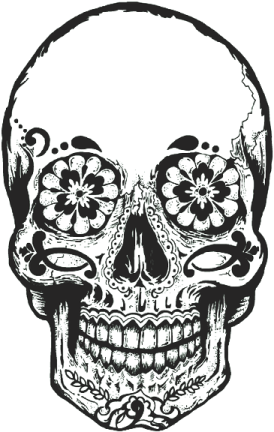 a black and white drawing of a skull