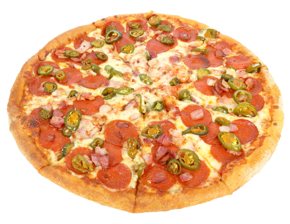 a pizza with pepper, peppers and cheese on it