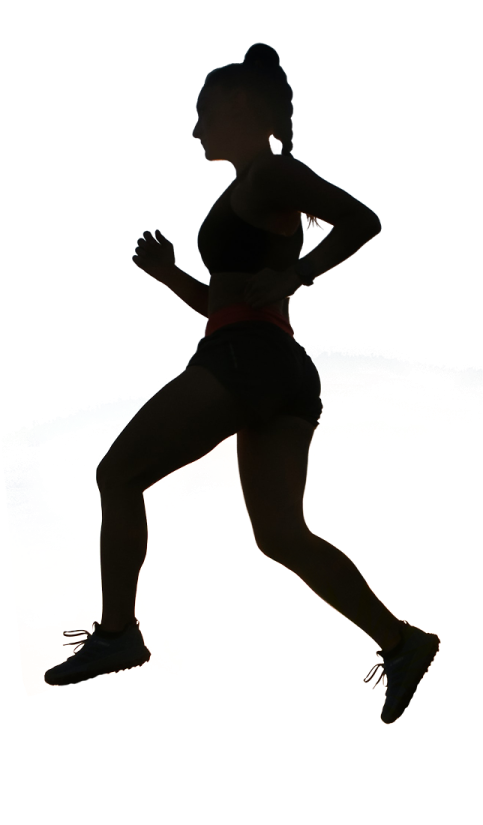 a woman running in silhouette on a white background