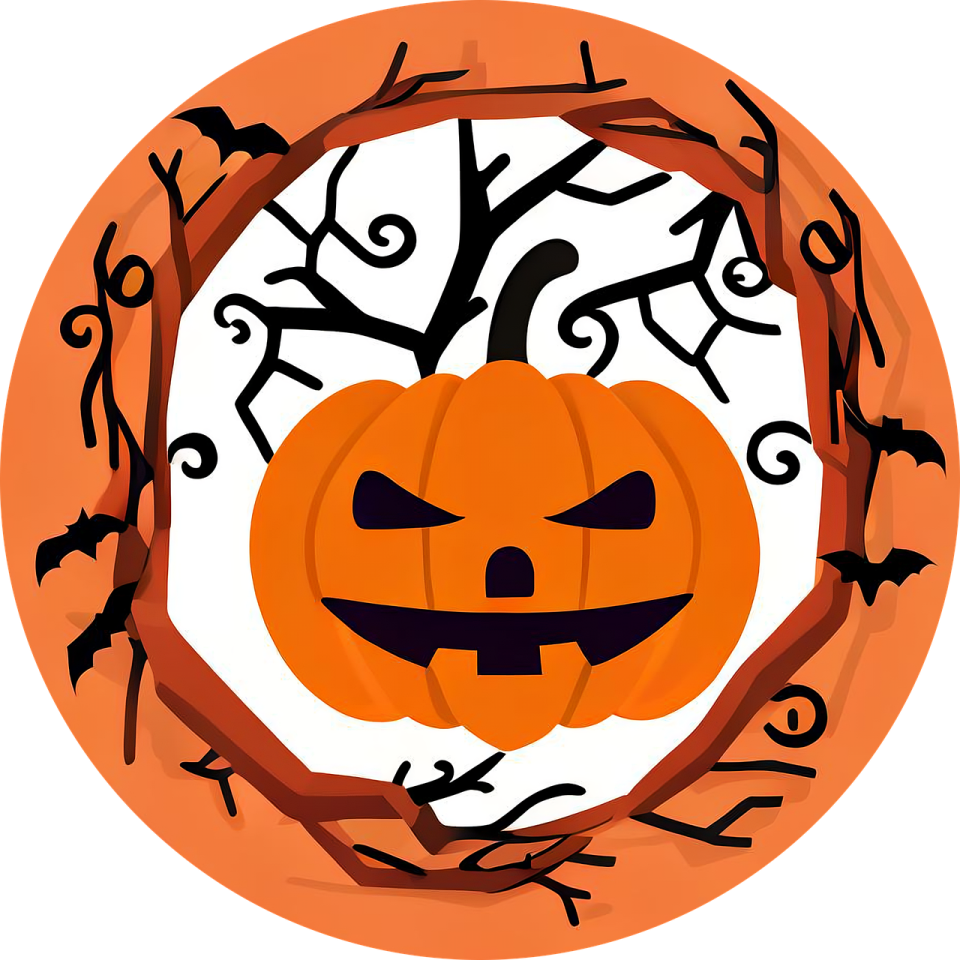 a halloween pumpkin in a wreath