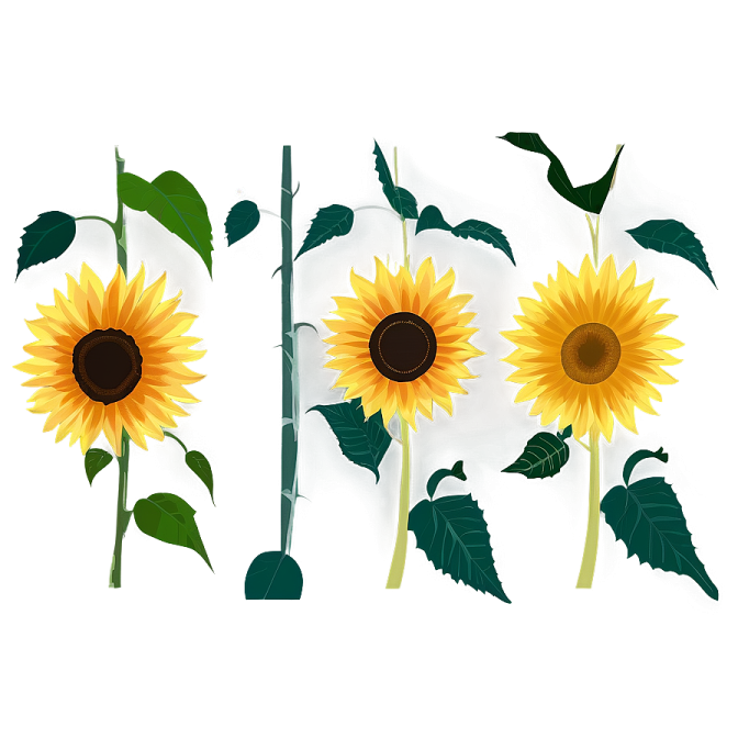three sunflowers on a white background
