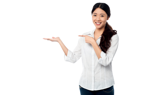 a woman pointing her finger at the camera