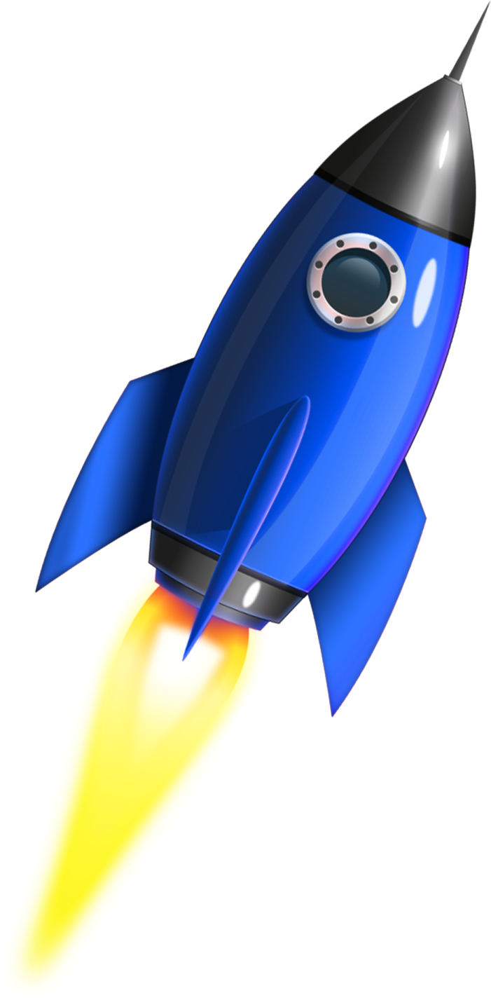 a blue rocket flying through the air