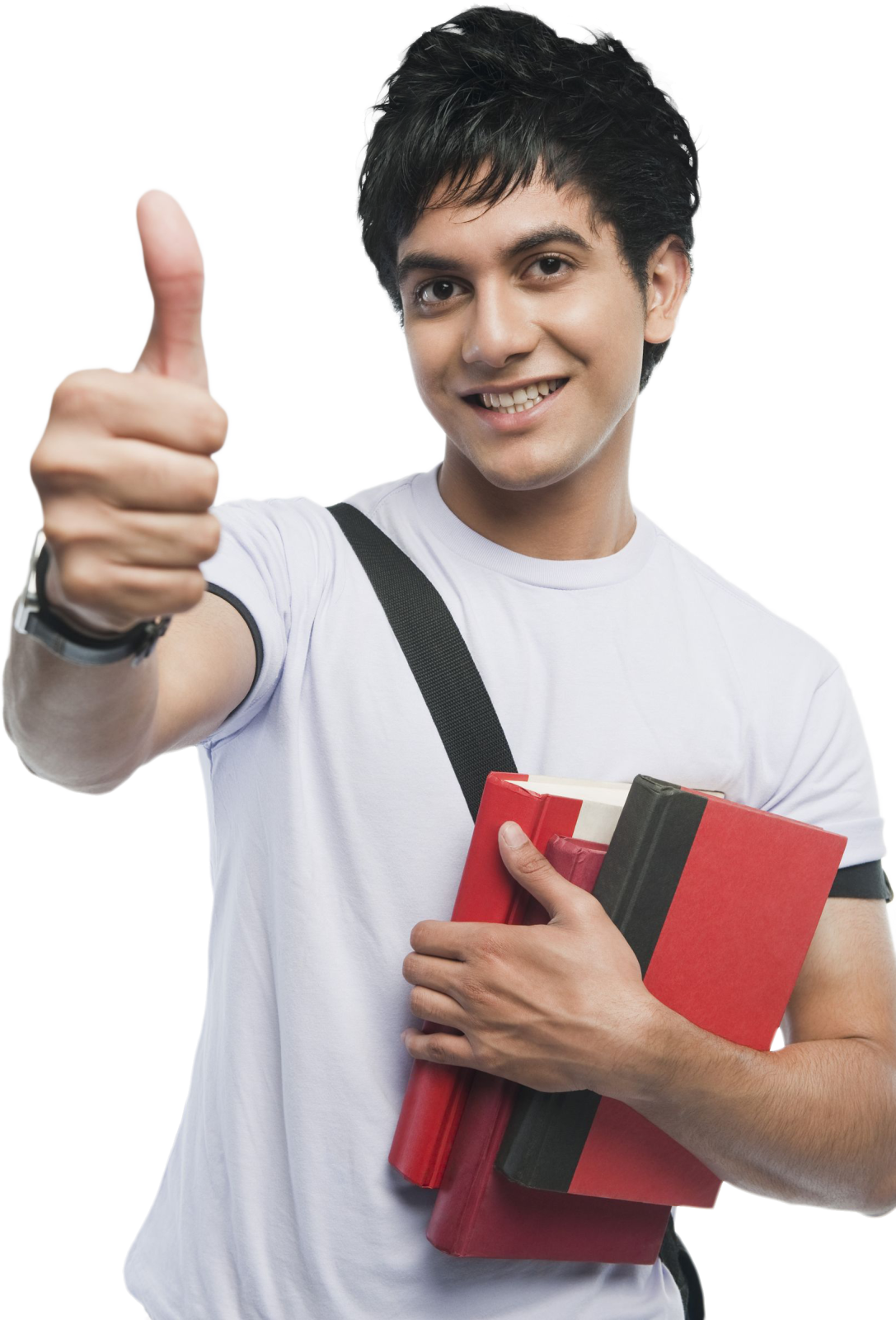 a young man holding a book and giving the thumbs