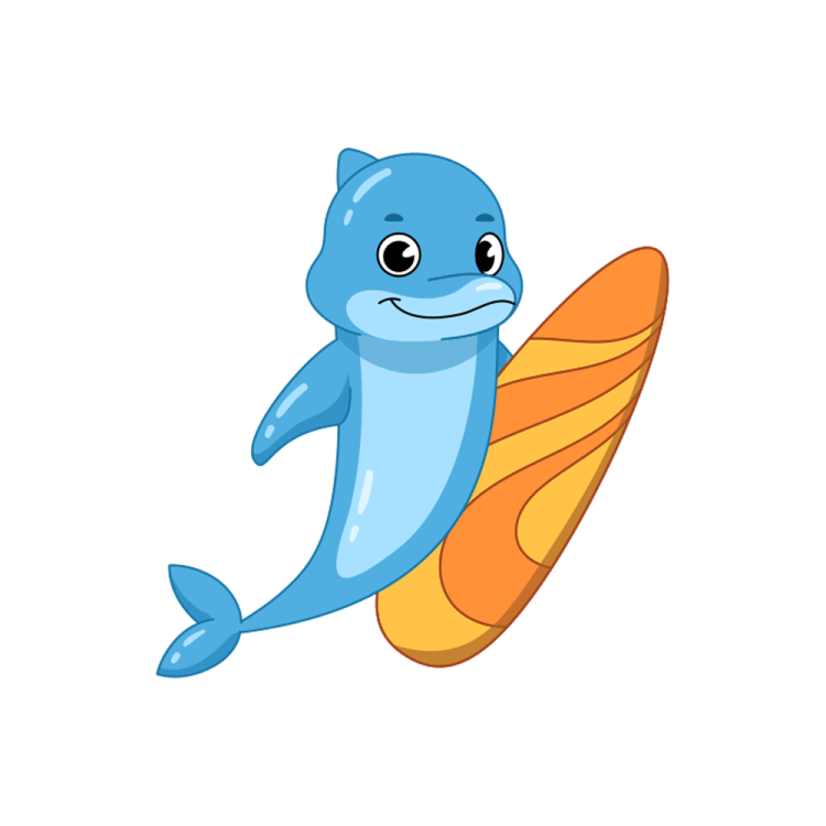 a cartoon character holding a surfboard