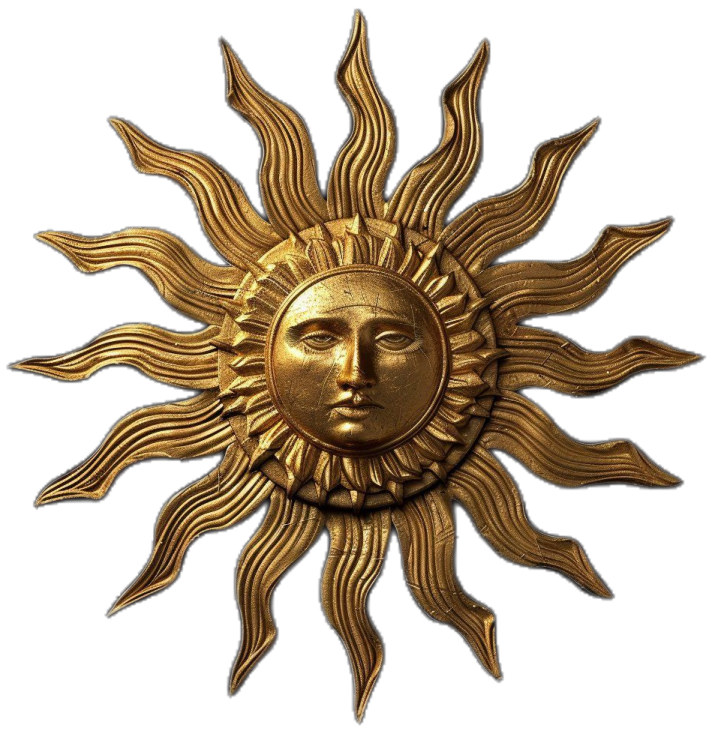 a gold sun with the face of a woman