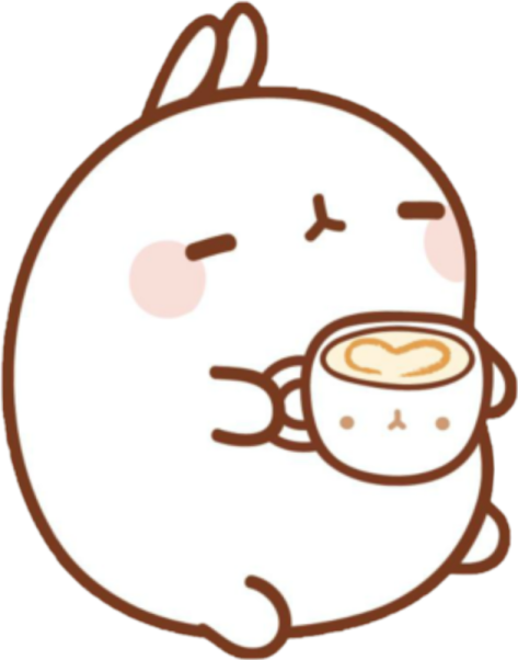 a cartoon bunny holding a cup of coffee