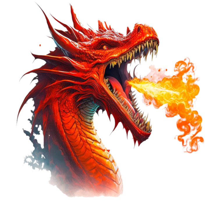 a red dragon with flames coming out of its mouth