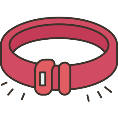 a red belt with a metal buckle on it