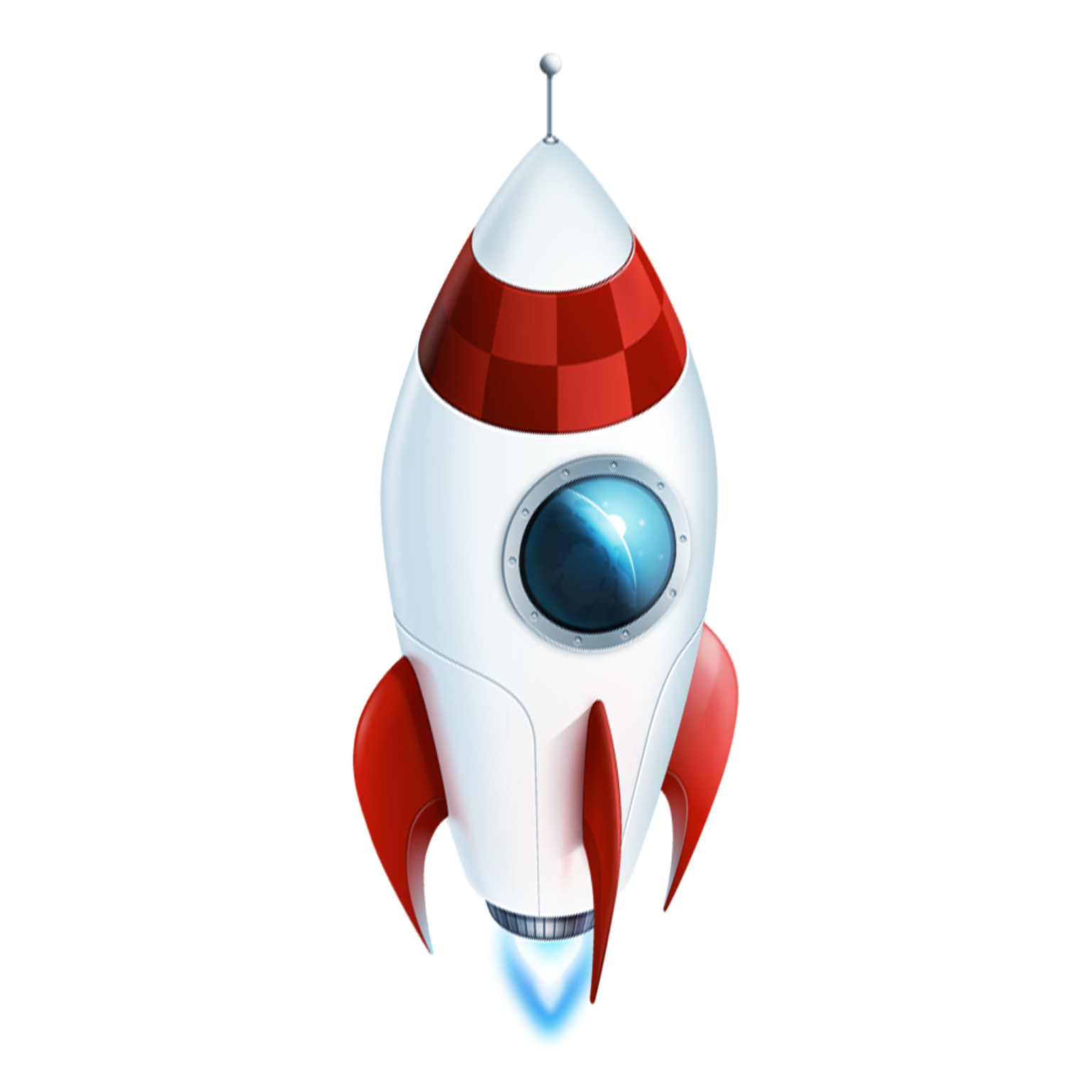 a white and red rocket with blue eyes