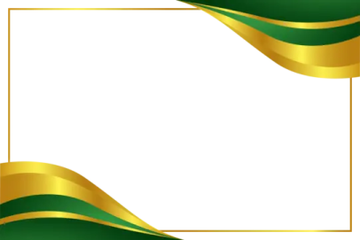a green and gold ribbon with a white background