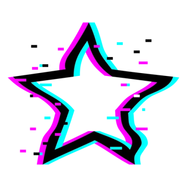 a pink and blue star on a white background