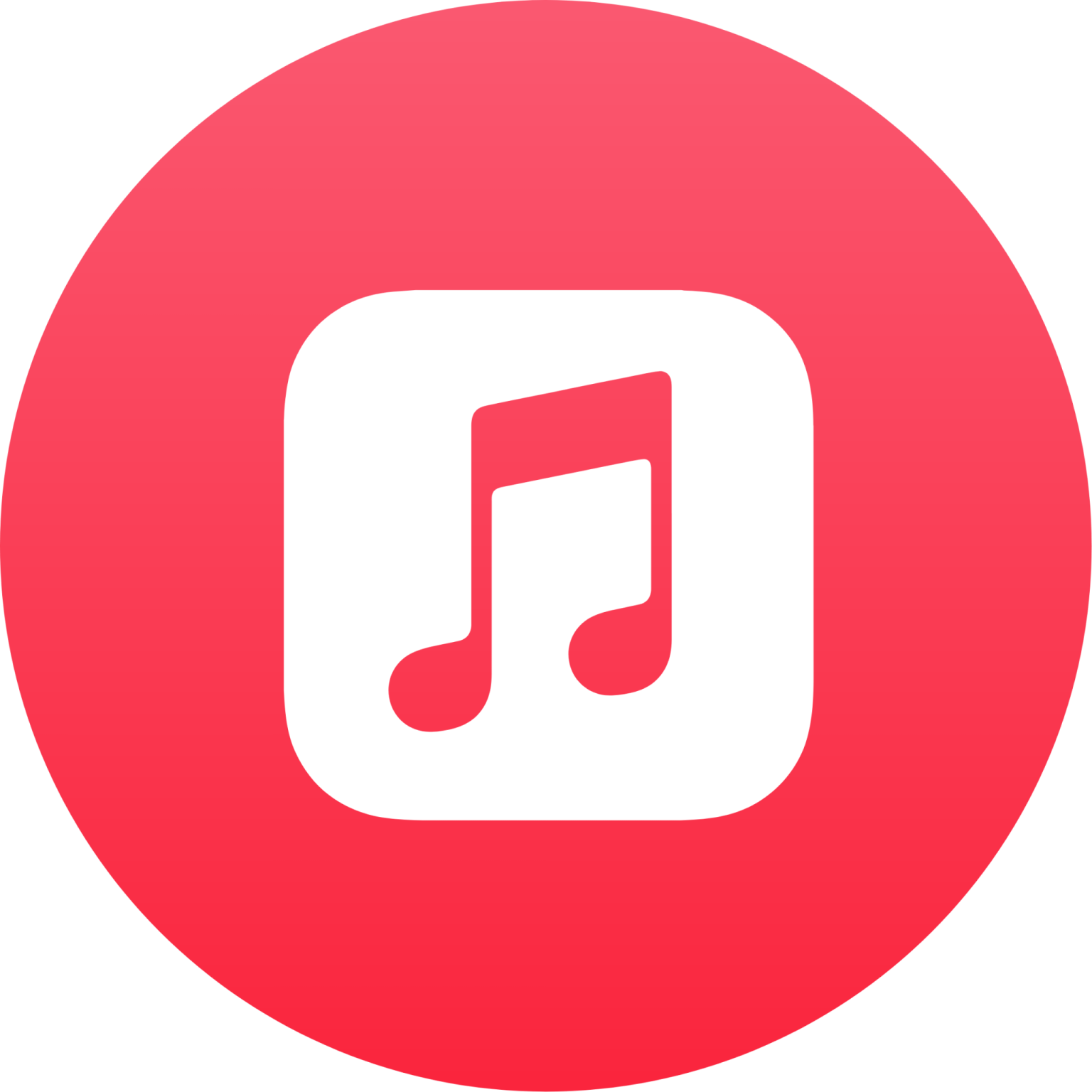 a red circle with a white music note icon