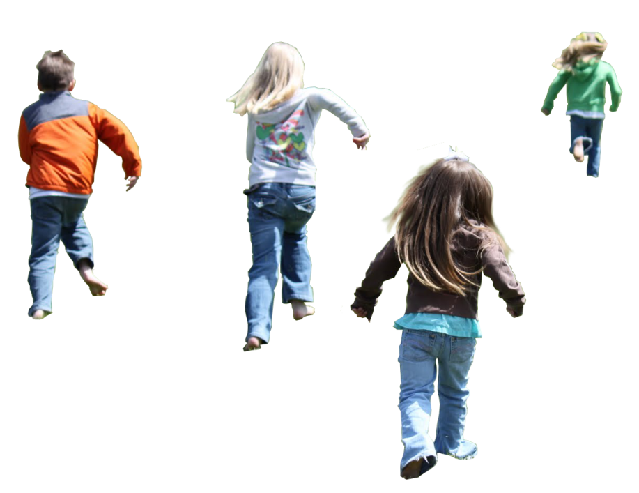 a group of children running in the air