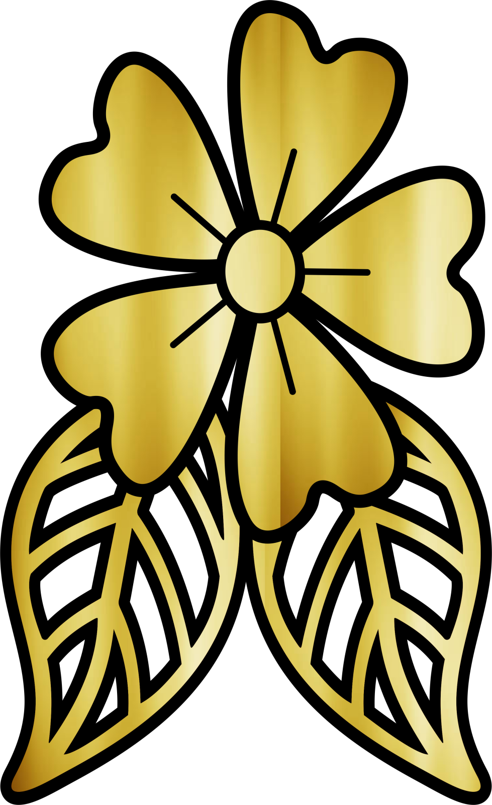 a gold flower with leaves on it