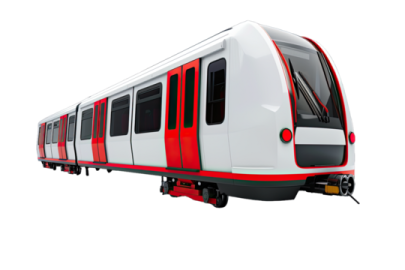 a red and white train on a white background