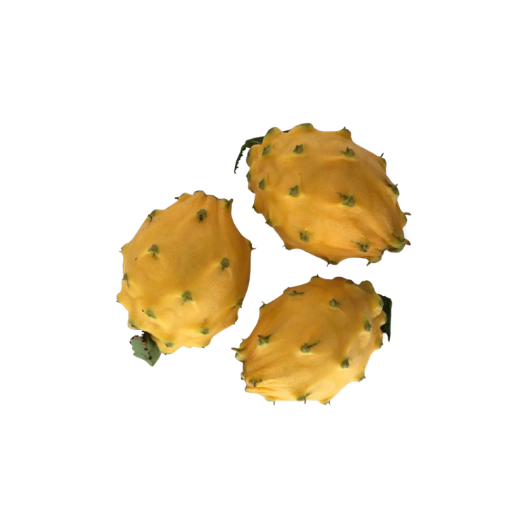 three pieces of fruit on a white surface