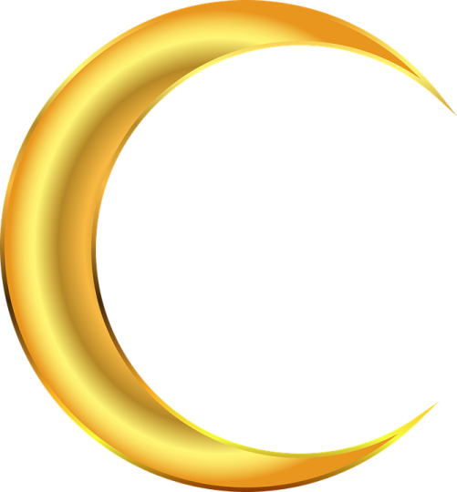 a gold crescent on a white background