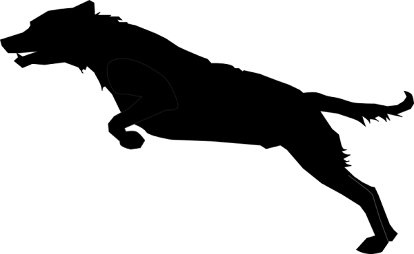 a black silhouette of a dog running