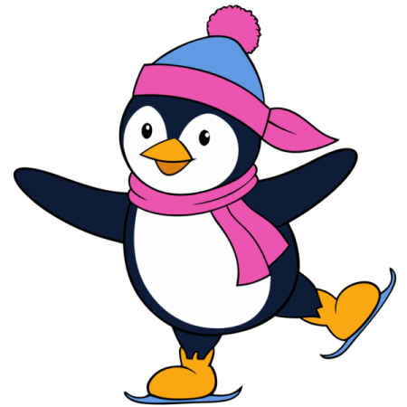 a penguin wearing a pink hat and scarf
