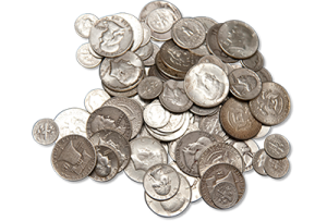 a pile of silver coins