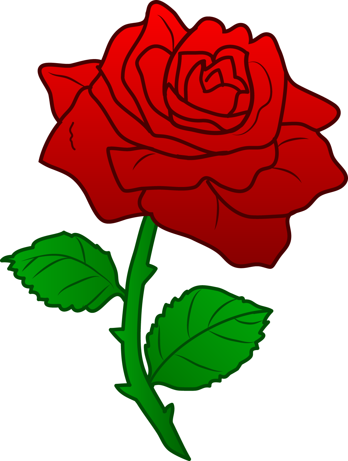 a red rose with green leaves