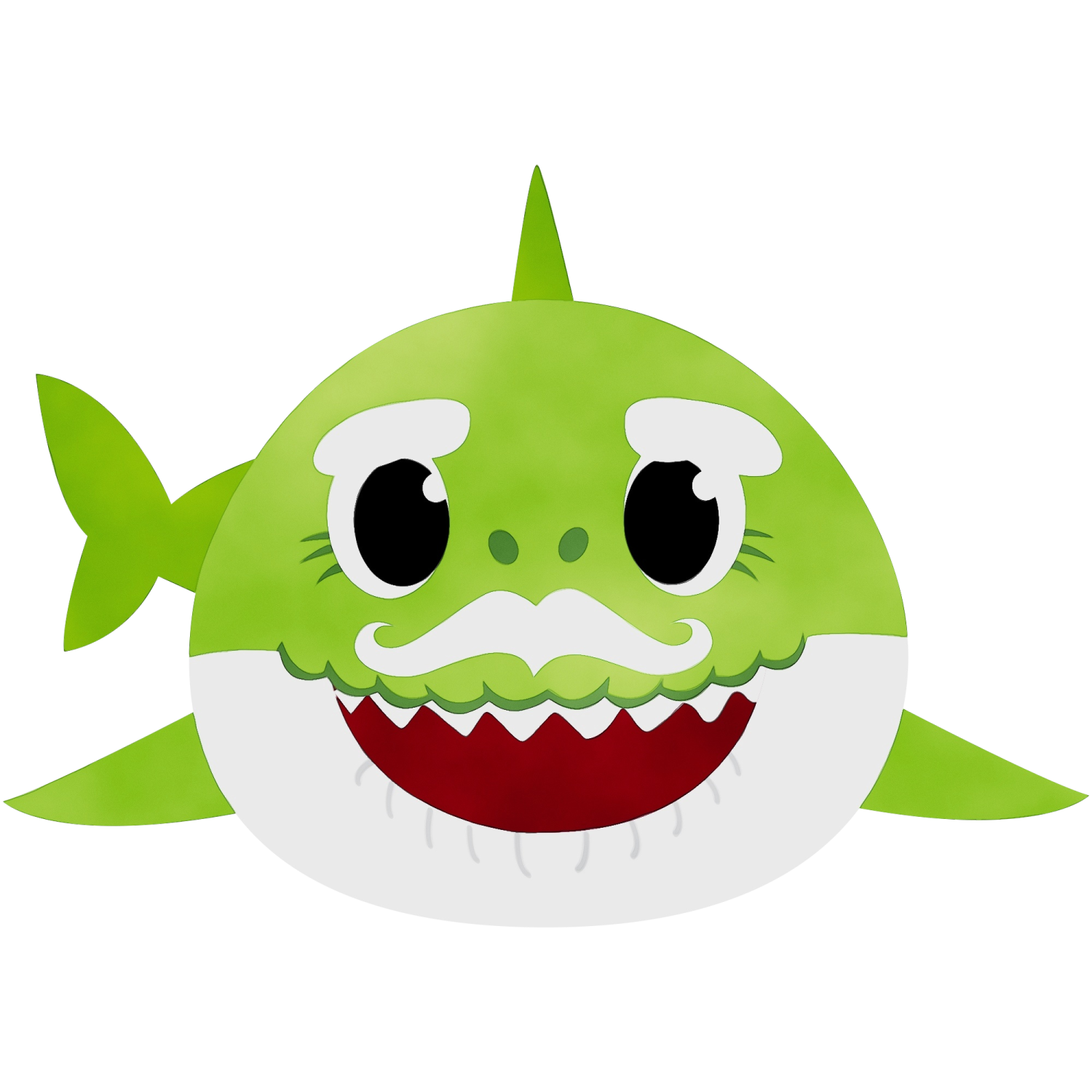 a green and white shark with a big smile
