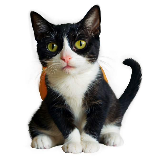 a black and white cat with green eyes