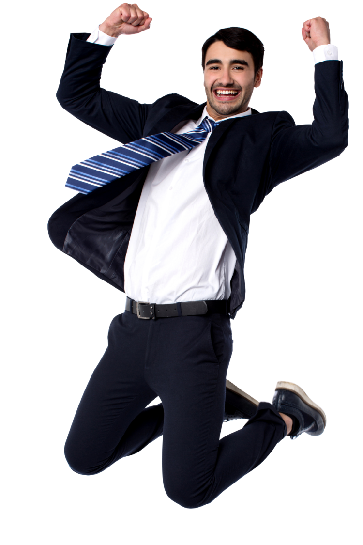 a man in a suit and tie jumping