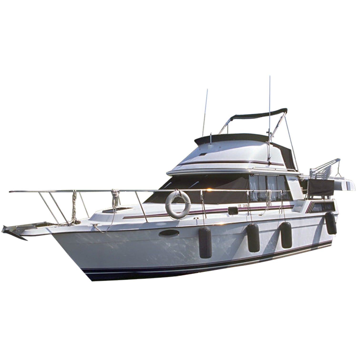 a white and black boat on the water