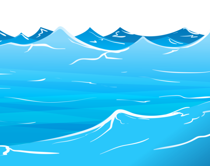 a blue ocean with mountains in the background