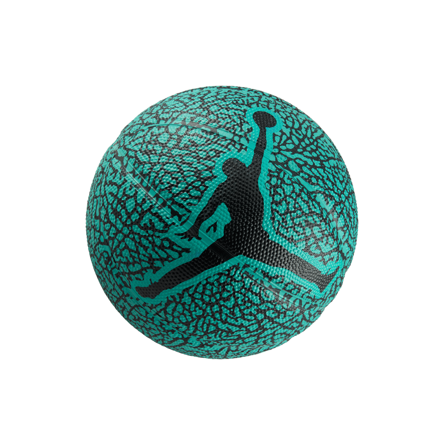 a green and black basketball ball on a white background