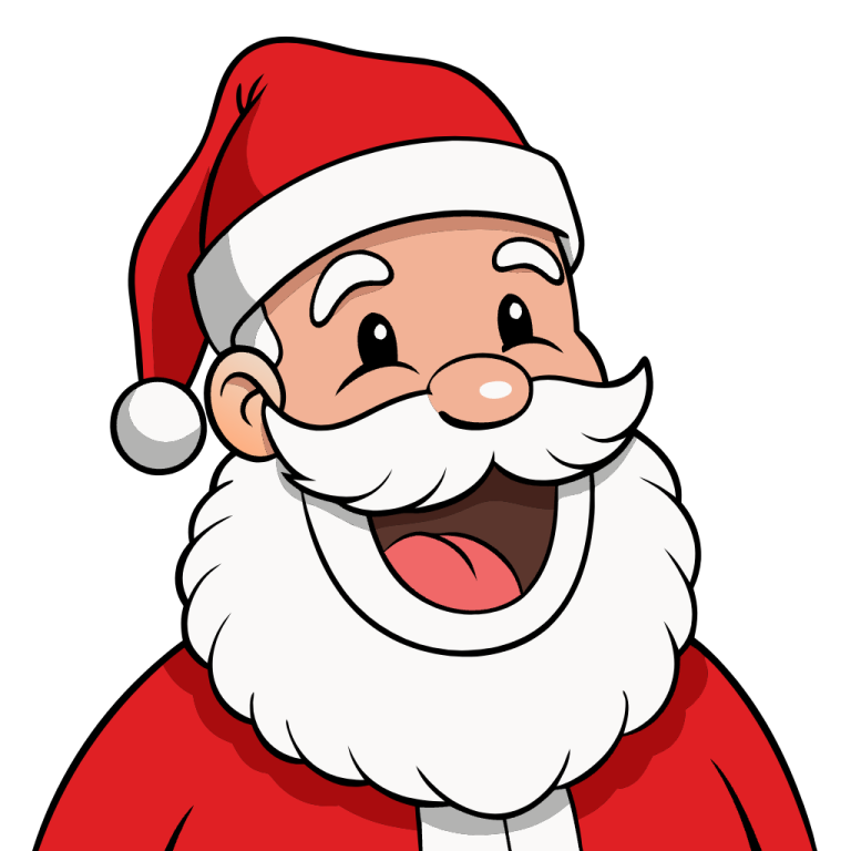 a cartoon santa claus with a big smile