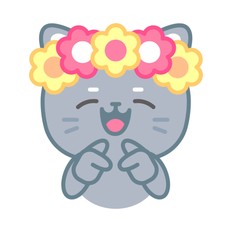 an illustration of a cat with flowers on its head