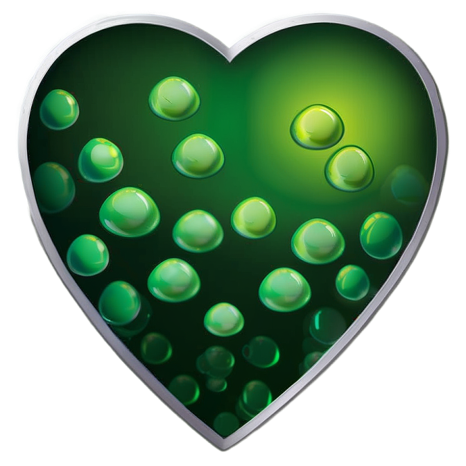 a green heart with water droplets