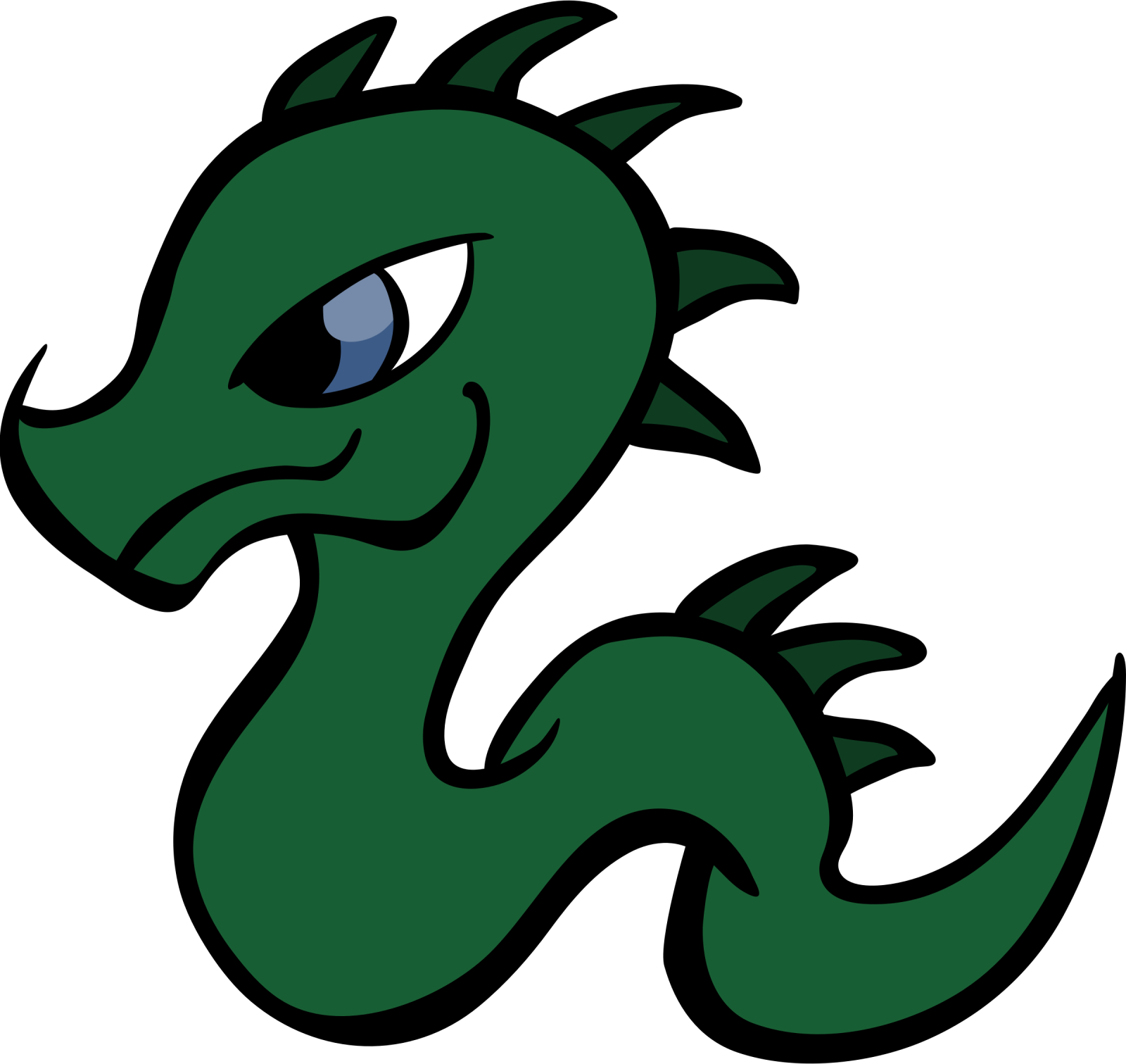 a green dragon with blue eyes
