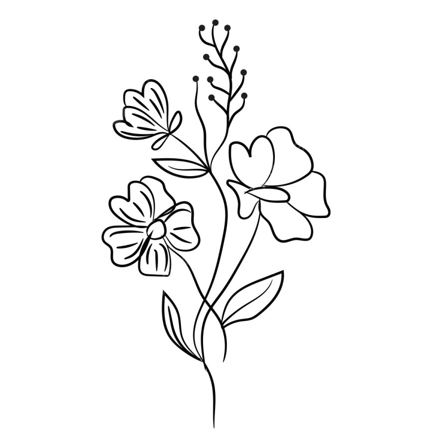 a black and white drawing of flowers