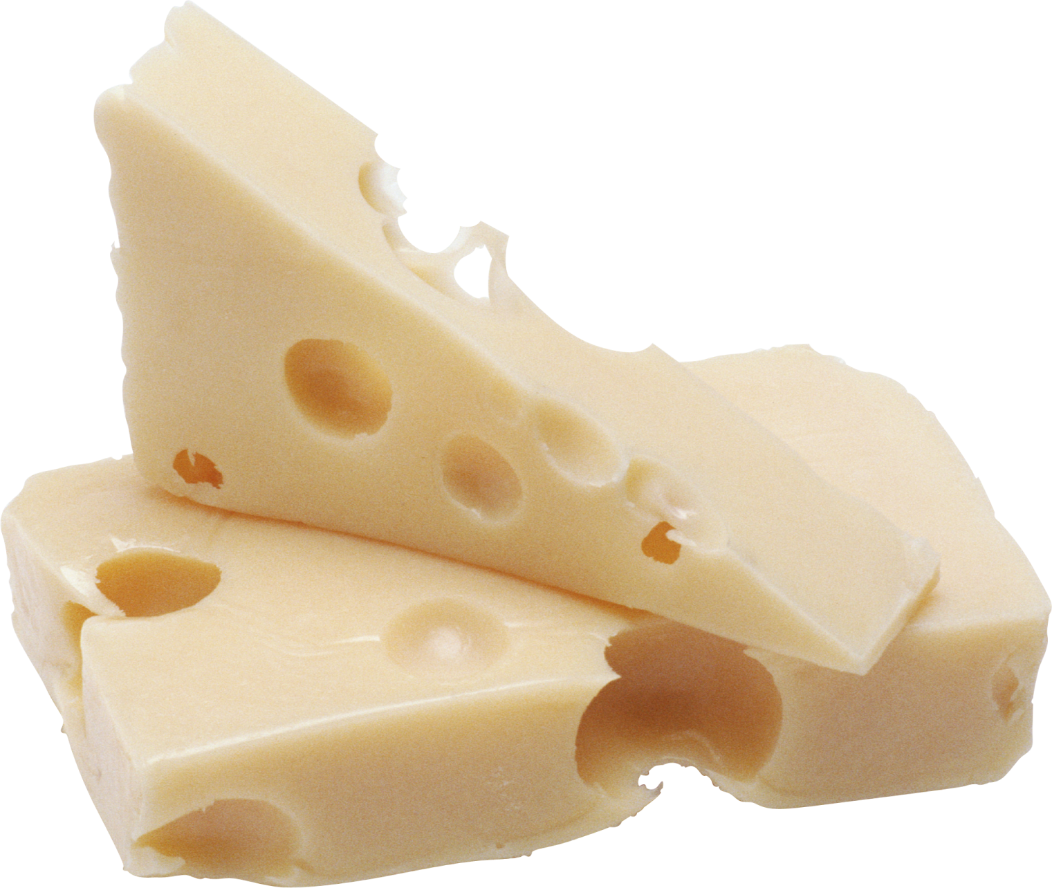 three pieces of cheese on a white background