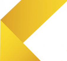 a yellow and white logo with the letter k on it