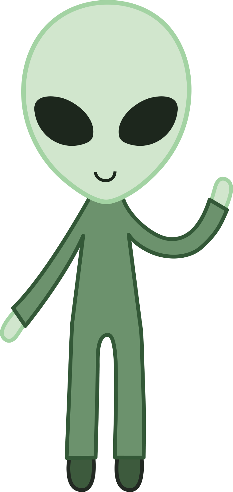 an alien with a green suit and black eyes