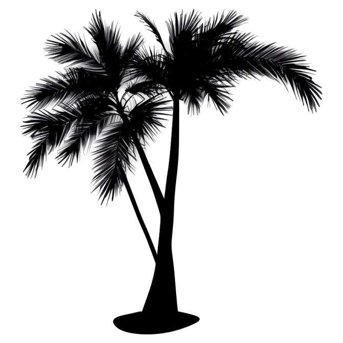 a black and white silhouette of two palm trees