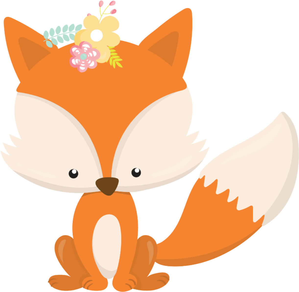 a cartoon fox with a flower on its head