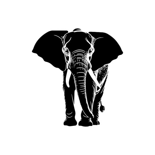 a black and white image of an elephant
