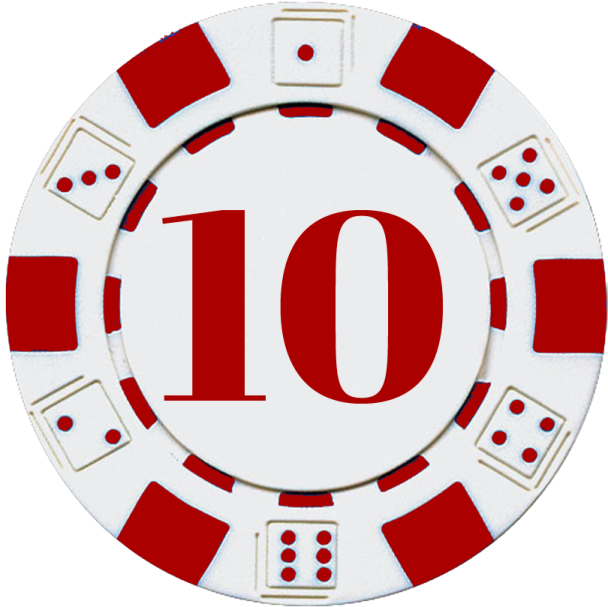 a poker chip with the number 10 on it